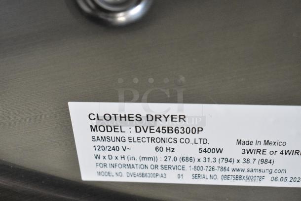 BRAND NEW SCRATCH AND DENT! Samsung DVE45B6300P Metal Front Load Dryer. 120/240 Volts, 1 Phase. - Image 9 of 10