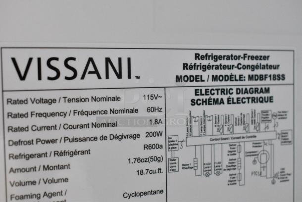 BRAND NEW SCRATCH AND DENT! Vissani MDBF18SS Stainless Steel Cooler w/ Freezer Drawer. 115 Volts, 1 Phase. Tested and Working! - Image 8 of 8