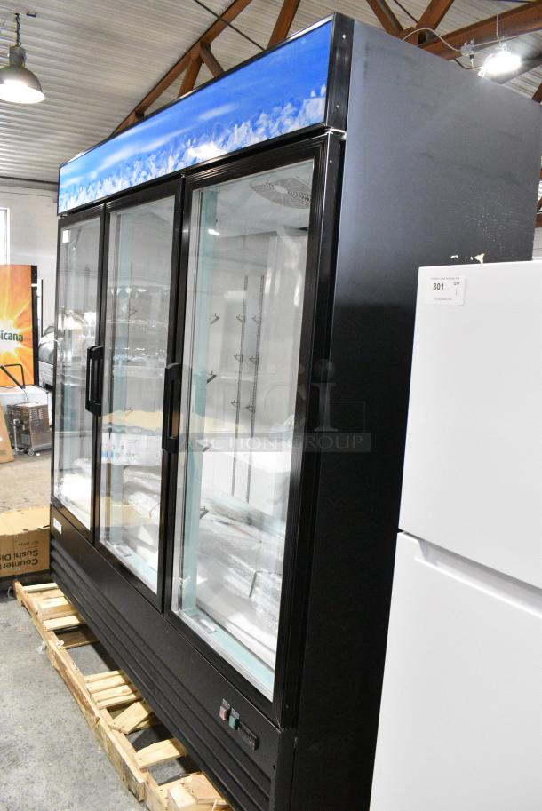 BRAND NEW SCRATCH AND DENT! 2024 Avantco 178GDC69HCB Metal Commercial 3 Door Reach In Cooler Merchandiser. 115 Volts, 1 Phase. Tested and Working! - Image 2 of 10
