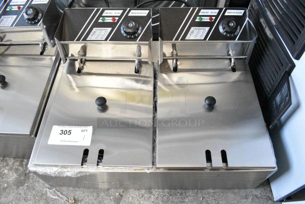 BRAND NEW SCRATCH AND DENT! 2024 EF-82 Stainless Steel Countertop Electric Powered 2 Bay Fryer w/ 2 Metal Fry Baskets and 2 Lids. 110 Volts, 1 Phase. - Image 1 of 8