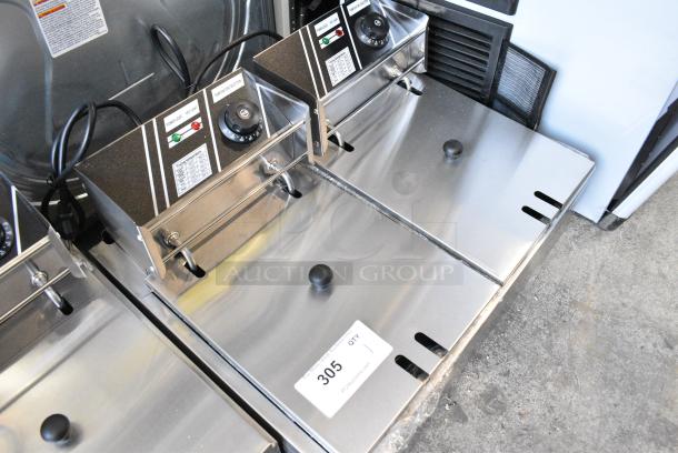 BRAND NEW SCRATCH AND DENT! 2024 EF-82 Stainless Steel Countertop Electric Powered 2 Bay Fryer w/ 2 Metal Fry Baskets and 2 Lids. 110 Volts, 1 Phase. - Image 2 of 8
