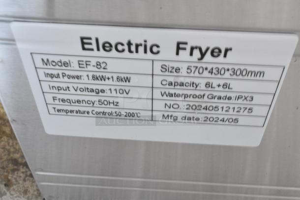BRAND NEW SCRATCH AND DENT! 2024 EF-82 Stainless Steel Countertop Electric Powered 2 Bay Fryer w/ 2 Metal Fry Baskets and 2 Lids. 110 Volts, 1 Phase. - Image 5 of 8
