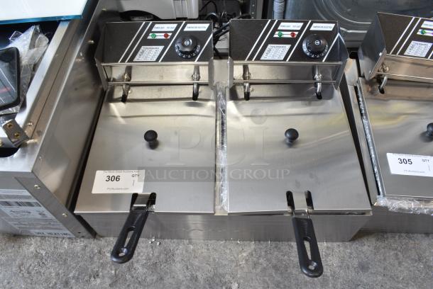 BRAND NEW SCRATCH AND DENT! 2024 EF-82 Stainless Steel Countertop Electric Powered 2 Bay Fryer w/ 2 Metal Fry Baskets and 2 Lids. 110 Volts, 1 Phase. - Image 1 of 7