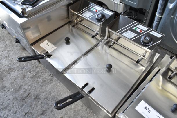 BRAND NEW SCRATCH AND DENT! 2024 EF-82 Stainless Steel Countertop Electric Powered 2 Bay Fryer w/ 2 Metal Fry Baskets and 2 Lids. 110 Volts, 1 Phase. - Image 2 of 7