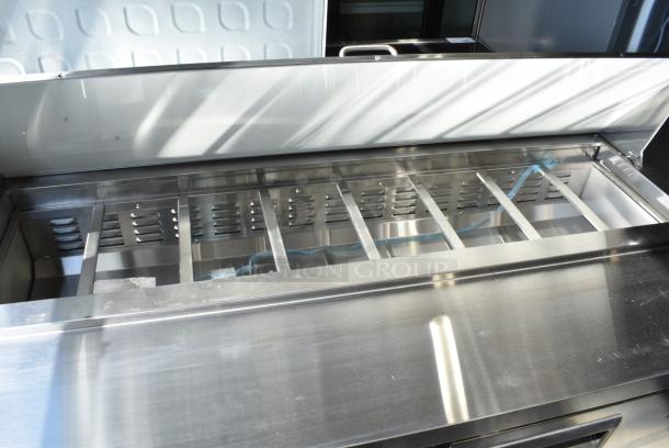 BRAND NEW SCRATCH AND DENT! 2024 Avantco 178APT61HC Stainless Steel Commercial Sandwich Salad Prep Table Bain Marie Mega Top on Commercial Casters. Missing Door. 115 Volts, 1 Phase. Tested and Working! - Image 4 of 13