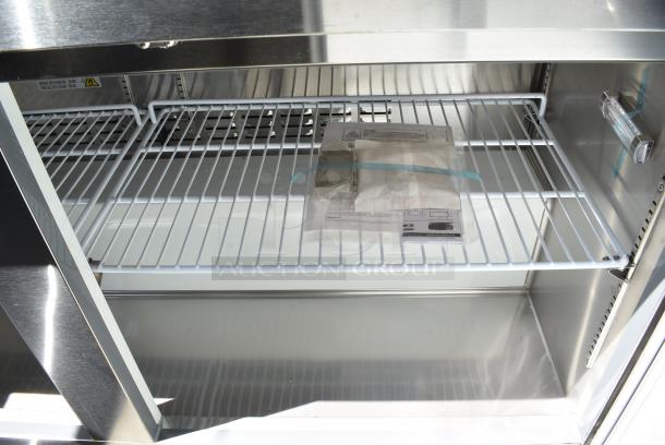 BRAND NEW SCRATCH AND DENT! 2024 Avantco 178APT61HC Stainless Steel Commercial Sandwich Salad Prep Table Bain Marie Mega Top on Commercial Casters. Missing Door. 115 Volts, 1 Phase. Tested and Working! - Image 9 of 13