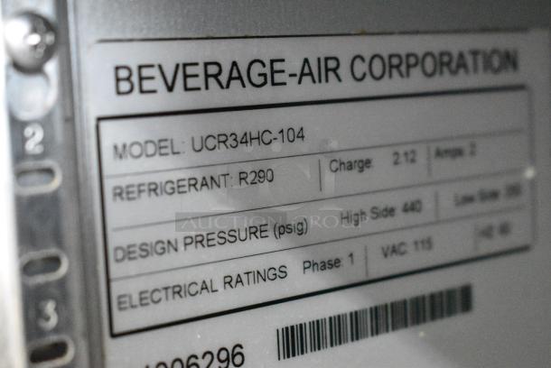 Beverage Air UCR34HC-104 Stainless Steel Commercial 2 Door Undercounter Cooler. 115 Volts, 1 Phase. Tested and Working! - Image 8 of 9