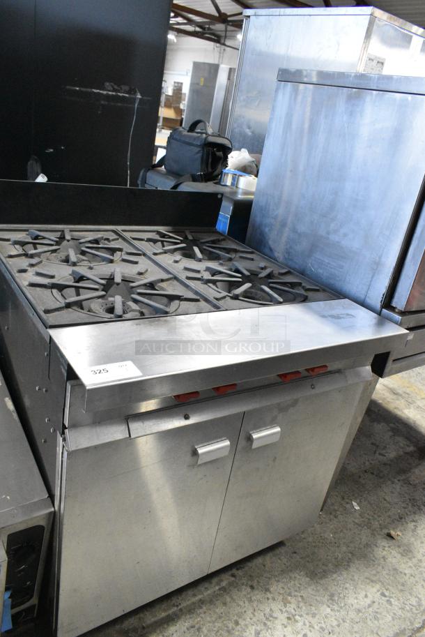Vulcan GH45S Stainless Steel Commercial Natural Gas Powered 4 Burner Range on Commercial Casters. 120,000 BTU. - Image 1 of 10