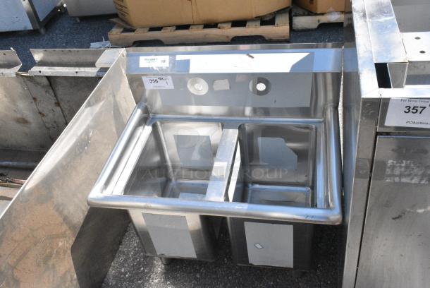 BRAND NEW SCRATCH AND DENT! Regency 600S2104 Stainless Steel Two Compartment Commercial Sink with Galvanized Steel Legs and without Drainboard - 10" x 14" x 12" Bowls. No Legs. - Image 2 of 5