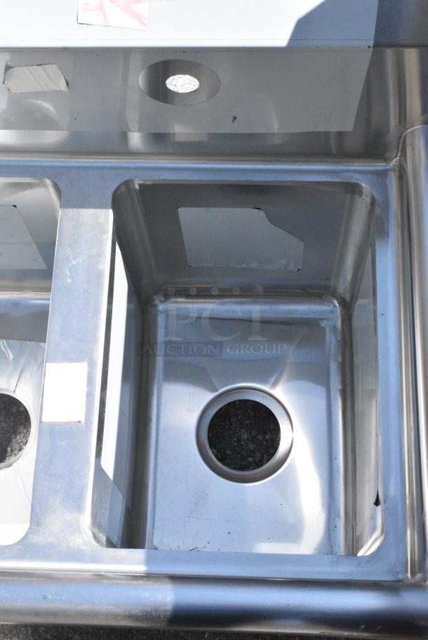 BRAND NEW SCRATCH AND DENT! Regency 600S2104 Stainless Steel Two Compartment Commercial Sink with Galvanized Steel Legs and without Drainboard - 10" x 14" x 12" Bowls. No Legs. - Image 3 of 5