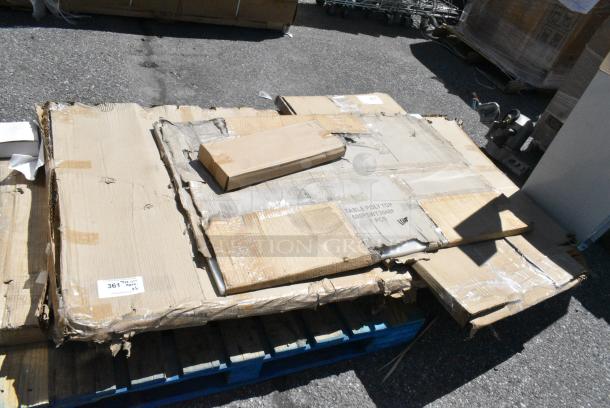 6 BRAND NEW SCRATCH AND DENT! Items Including 600PSWT3048F Regency 30" x 48" Poly Table Top for 30" x 48" Poly Top Table without Backsplash, 600T3072G Regency 30" x 72" 18-Gauge 304 Stainless Steel Commercial Work Table with Galvanized Legs and Undershelf, 460EC3672 Regency 36" x 72" NSF Chrome Wire Shelf. 6 Times Your Bid! May Be Missing Pieces. - Image 1 of 6
