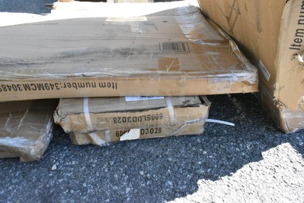 5 BRAND NEW SCRATCH AND DENT! Items Including 349MCM3048S Mid-Century 30" x 48" Black Standard Height Table Base, 2 Regency 600SLDD3028 Removable Locking Door Set for 18" x 30" x 33" Enclosed Base Utility Carts. 5 Times Your Bid! May Be Missing Pieces - Image 4 of 5