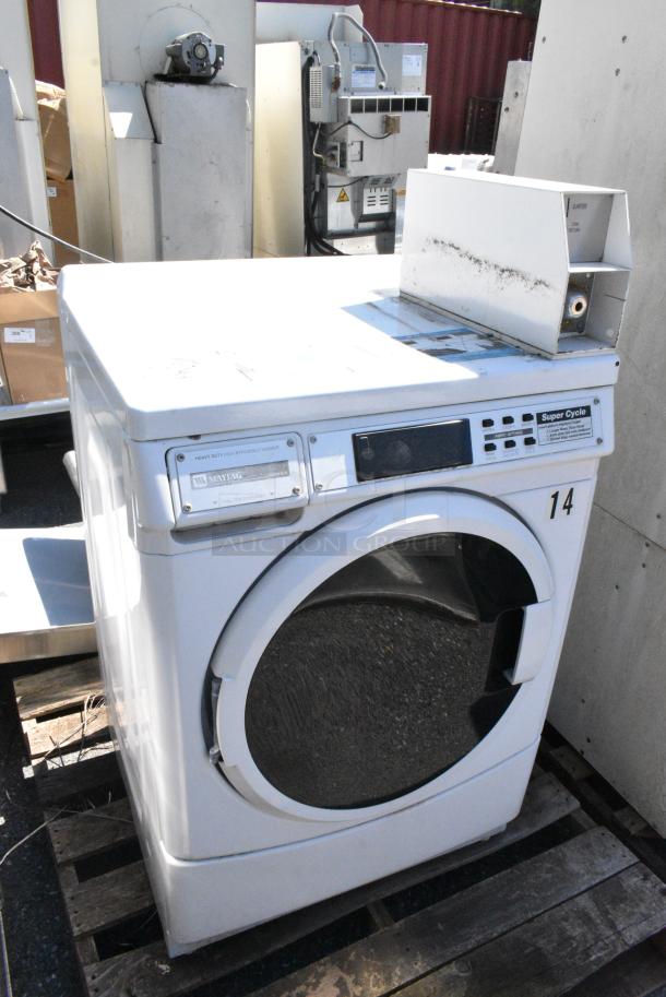 Maytag MHN30PDBWW0 Metal Commercial Coin Operated Front Load Washer. - Image 1 of 7