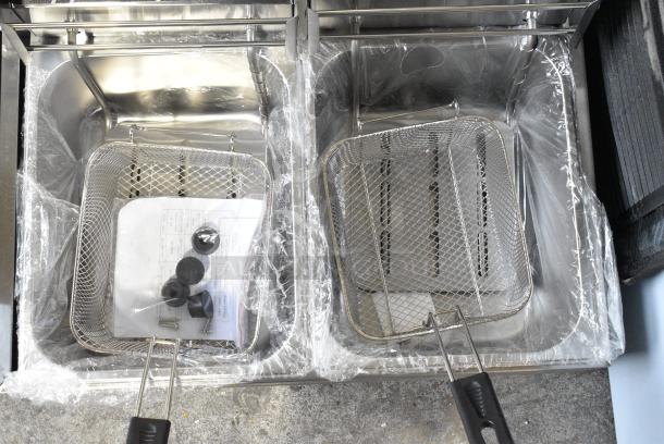 BRAND NEW SCRATCH AND DENT! 2024 EF-82 Stainless Steel Countertop Electric Powered 2 Bay Fryer w/ 2 Metal Fry Baskets and 2 Lids. 110 Volts, 1 Phase. - Image 7 of 8