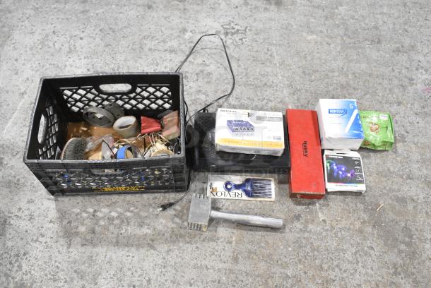 ALL ONE MONEY! Lot of Various Items Including Netgear ProSafe Desktop Switch, Meat Tenderizer, Case in Poly Bin, Monster Sound Reactive RGB, Comb, Tongue Depressors - Image 1 of 14