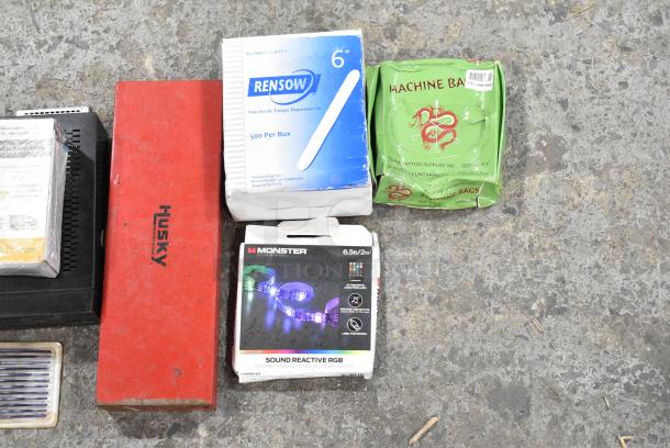 ALL ONE MONEY! Lot of Various Items Including Netgear ProSafe Desktop Switch, Meat Tenderizer, Case in Poly Bin, Monster Sound Reactive RGB, Comb, Tongue Depressors - Image 10 of 14
