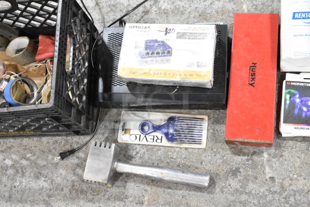 ALL ONE MONEY! Lot of Various Items Including Netgear ProSafe Desktop Switch, Meat Tenderizer, Case in Poly Bin, Monster Sound Reactive RGB, Comb, Tongue Depressors - Image 11 of 14