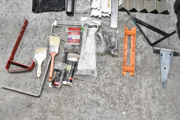 ALL ONE MONEY! Lot of 2 Bins of Various Items Including Stainless Steel Drop In Bins, Utensils, Bacon Presses, Poly Drip Trays, Paint Brushes, Metal Pieces - Image 16 of 18
