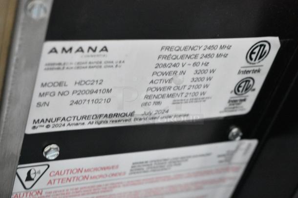 BRAND NEW SCRATCH AND DENT! 2024 Amana HDC212 Heavy-Duty Stainless Steel Commercial Microwave. 208/240 Volts, 1 Phase. - Image 6 of 6