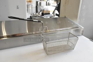 3 BRAND NEW SCRATCH AND DENT! 190FB1466 13 1/2" x 6 1/4" x 6" Half Size Fryer Basket with Back Hook. 3 Times Your Bid!