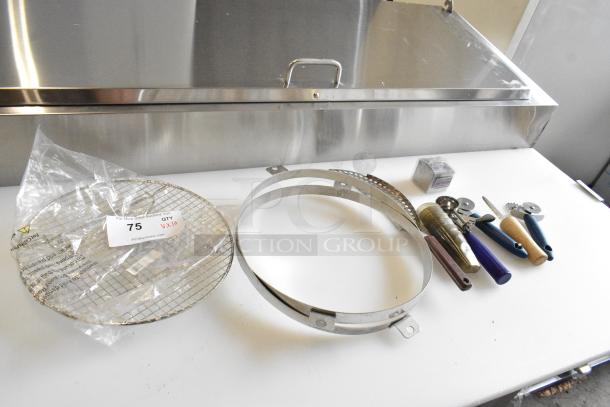 BRAND NEW SCRATCH AND DENT!  Lot of 10 Items Including SPM-22S Winco Pastry Mold, Utensils, Winco STR-10 Steamer Rack - Image 1 of 6
