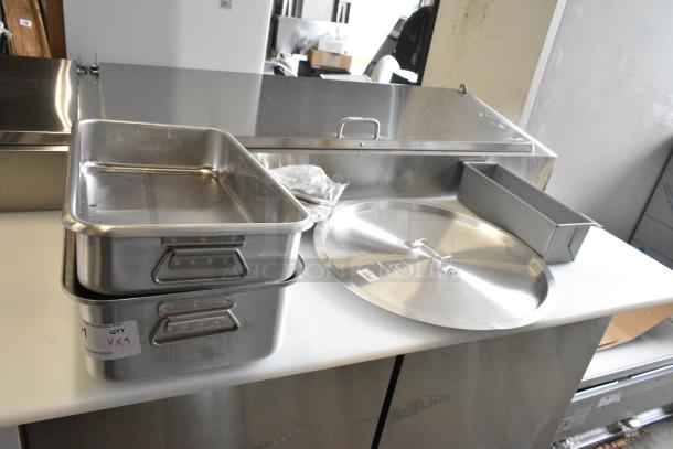 9 BRAND NEW SCRATCH AND DENT! Items Including 471SPC70 Choice 18 7/8" Aluminum Pot / Pan Cover, Winco INSC-2.5 Round Lids, 2 Metal Baking Pans. 9 Times Your Bid! - Image 1 of 8