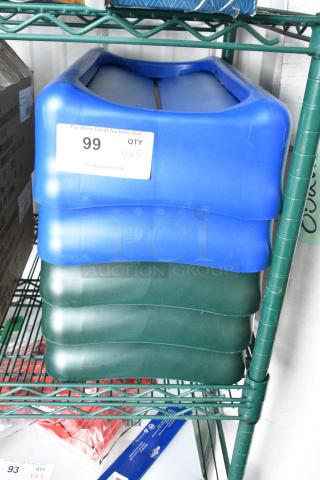 5 BRAND NEW SCRATCH AND DENT! Items Including 2 Rubbermaid FG267360BLUE Slim Jim Blue Drop Shot Rectangular Trash Can Lid and 3 Rubbermaid 1829400 Slim Jim Green Drop Shot Rectangular Trash Can Lid. 5 Times Your Bid!