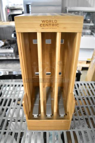 BRAND NEW SCRATCH AND DENT! World Centric 36/40 Wooden Dispenser/Rack