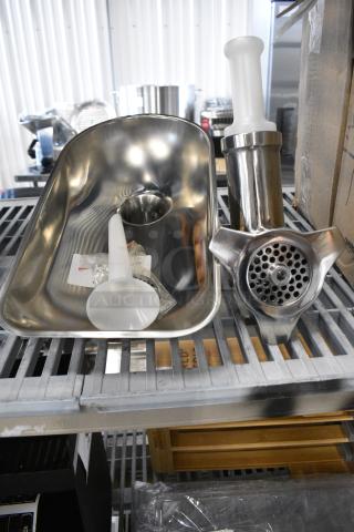 BRAND NEW SCRATCH AND DENT! Stainless Steel Meat Grinder Attachment w/ Tray - Item #1184813