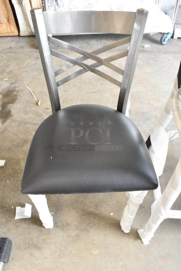3 BRAND NEW SCRATCH AND DENT! Items Including Silver Dining Height Cross Back Chair w/ Black Cushion, Black Ladder Back Bar Height Chair w/ Black Cushion and Wooden Ladder Back Chair Frame. 3 Times Your Bid! - Image 2 of 10