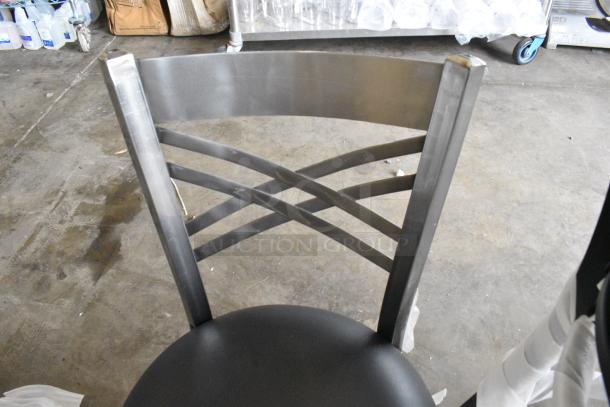 3 BRAND NEW SCRATCH AND DENT! Items Including Silver Dining Height Cross Back Chair w/ Black Cushion, Black Ladder Back Bar Height Chair w/ Black Cushion and Wooden Ladder Back Chair Frame. 3 Times Your Bid! - Image 5 of 10