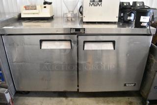 2020 Bison BUR-60 Stainless Steel Commercial 2 Door Undercounter Cooler on Commercial Casters. 115 Volts, 1 Phase. Tested and Working!