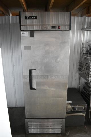 Titan XTF23-BM Stainless Steel Commercial Single Door Reach In Freezer. 115 Volts, 1 Phase. Tested and Powers On But Does Not Get Cold