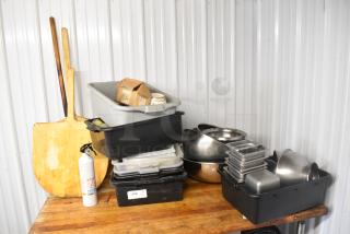 ALL ONE MONEY! Lot of Various Items Including Stainless Steel Drop In Bins, Poly Bus Bins and Pizza Peels - Item #1184933
