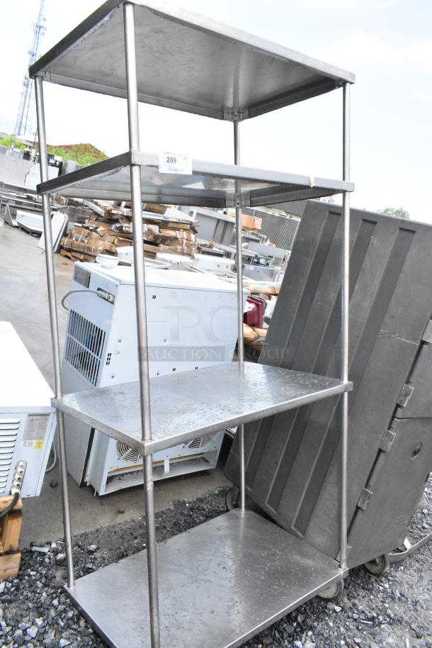 Stainless Steel 4 Tier Shelving Unit. BUYER MUST DISMANTLE. PCI CANNOT DISMANTLE FOR SHIPPING. PLEASE CONSIDER FREIGHT CHARGES. - Image 1 of 5