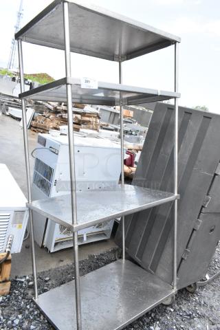 Stainless Steel 4 Tier Shelving Unit. BUYER MUST DISMANTLE. PCI CANNOT DISMANTLE FOR SHIPPING. PLEASE CONSIDER FREIGHT CHARGES.
