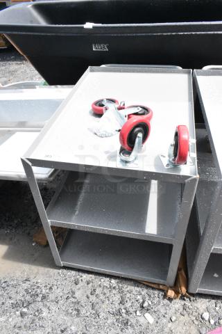BRAND NEW SCRATCH AND DENT! Gray Metal 3 Tier Cart w/ Commercial Casters.