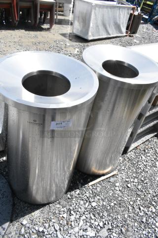 2 BRAND NEW SCRATCH AND DENT! Lancaster Table & Seating Stainless Steel Cylindrical Trash Can Shell. 2 Times Your Bid!