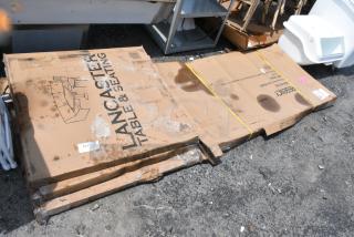 4 BRAND NEW SCRATCH AND DENT! Items Including 600T3060G Regency 30" x 60" 18-Gauge 304 Stainless Steel Commercial Work Table with Galvanized Legs and Undershelf, 3 384YCZ34SQ Lancaster Table & Seating 34" Square Granite White Heavy-Duty Blow Molded Plastic Folding Table. 4 Times Your Bid! May Be Missing Pieces