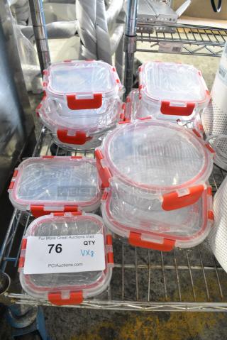 BRAND NEW SCRATCH AND DENT! Lot of 8 Clear Poly and Red Containers.