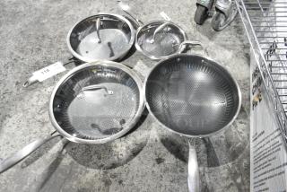 4 Various Skillets and 3 Lids. 4 Times Your Bid!