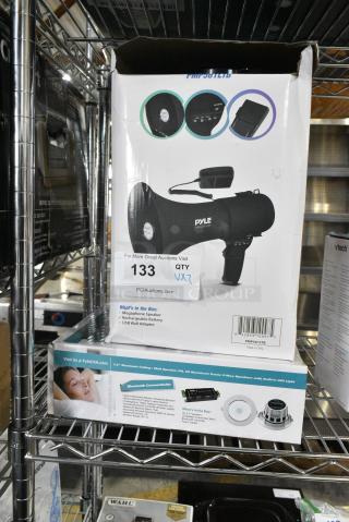 2 IN ORIGINAL BOX! Items Including Pyle Megaphone Speaker and Pyle PDIC4CBTL35B Speakers. 2 Times Your Bid!