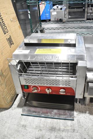 BRAND NEW SCRATCH AND DENT! Avantco 184T3600D Stainless Steel Commercial 14 1/2" Wide Conveyor Toaster with 3" Opening. 240 Volts, 1 Phase.