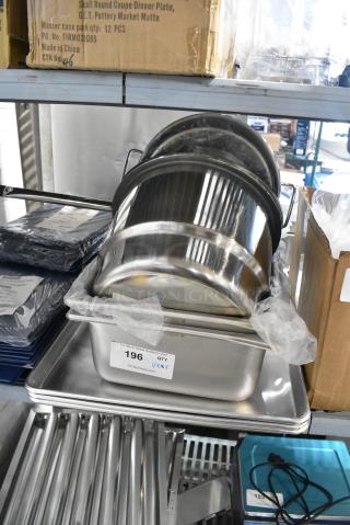 8 BRAND NEW SCRATCH AND DENT! Items Including Vollrath 3812 Stainless Steel Fry Pan, Stainless Steel Drop In Bins. 8 Times Your Bid!