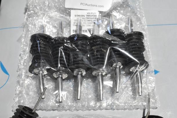 BRAND NEW SCRATCH AND DENT! Lot Including American Metalcraft DPR1 Stainless Steel Tapered Liquor Pourer for Acrylic Water / Mixer Bottles - 12/Pack - Image 4 of 5