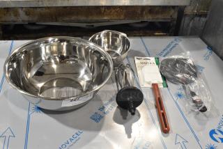 5 BRAND NEW SCRATCH AND DENT! Items Including Vollrath 47938 8 Qt. Stainless Steel Mixing Bowl, Vollrath Spatula, Oxo Spatula, Immersion Blender. 5 Times Your Bid!