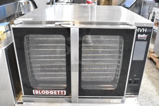 LIKE NEW! 2023 Blodgett HVH-100G Stainless Steel Commercial HydroVection Single Natural Gas Powered Full Size Convection Oven w/ View Through Doors, Metal Oven Racks and Thermostatic Controls. 60,000 BTU.