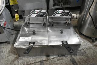 BRAND NEW SCRATCH AND DENT! 2024 EF-82 Stainless Steel Countertop Electric Powered 2 Bay Fryer w/ 2 Metal Fry Baskets and 2 Lids. 110 Volts, 1 Phase.