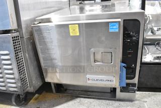 BRAND NEW SCRATCH AND DENT! 2022 Cleveland 22CGT3.1 Stainless Steel Commercial Countertop Natural Gas Powered Single Deck Steam Cabinet.