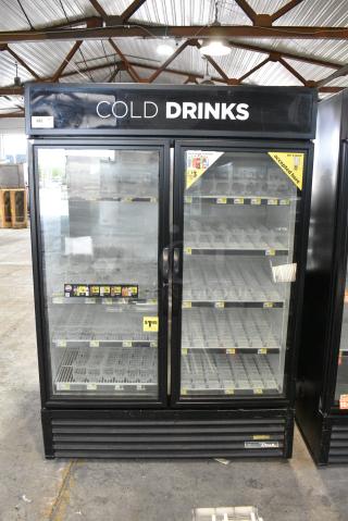 2017 True GDM-49-HC Metal Commercial 2 Door Reach In Cooler Merchandiser w/ Poly Coated Racks. 115 Volts, 1 Phase. Tested and Working!